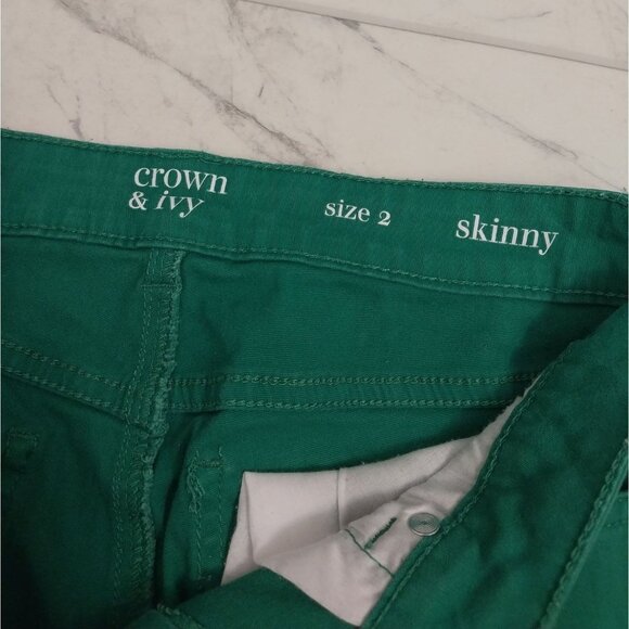 Crown & Ivy Christmas Green Skinny Mid Rise Jeans Sz 2 - Picture 4 of 11